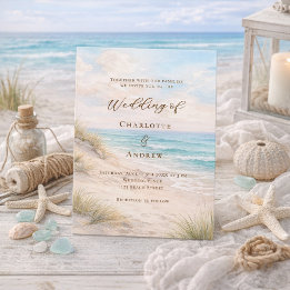 Beach coastal wedding inbjudningar