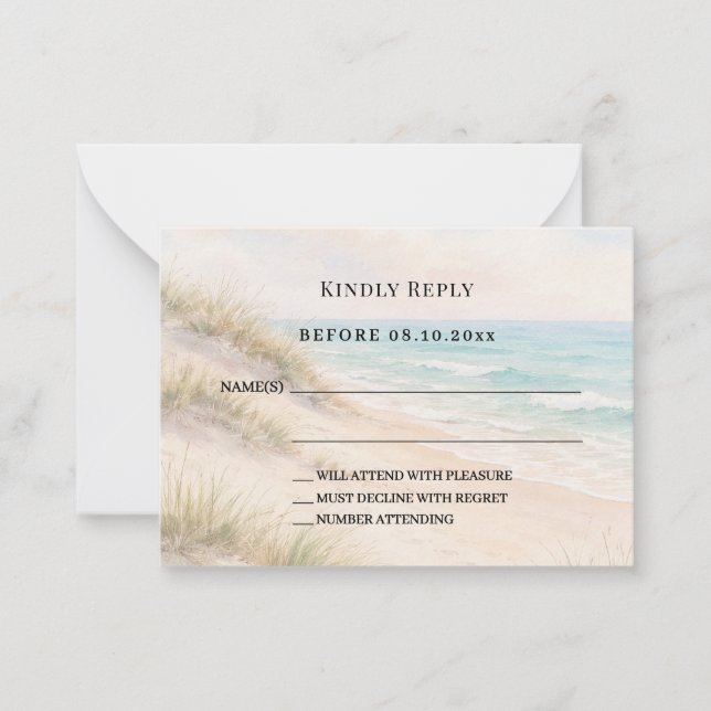 Beach coastal wedding response RSVP Anteckningskort (Framsida)