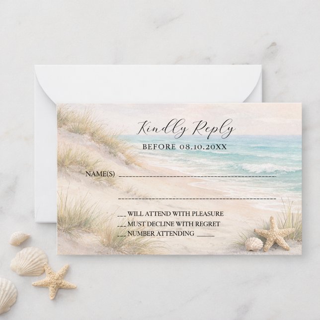 Beach coastal wedding response RSVP Anteckningskort (Skapare uppladdad)