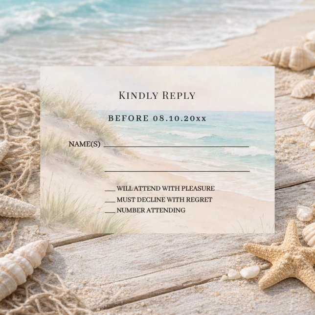 Beach coastal wedding response RSVP Anteckningskort (Skapare uppladdad)