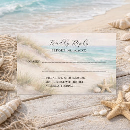 Beach coastal wedding response RSVP Anteckningskort