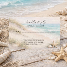 Beach coastal wedding response RSVP Anteckningskort