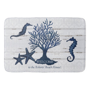 Beach Coastavy Blue n Wood Seahorse Coral Badrumsmatta