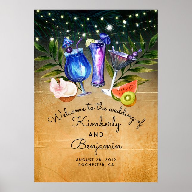Beach Cocktails Bröllop Välkomstskylt Poster (Framsidan)