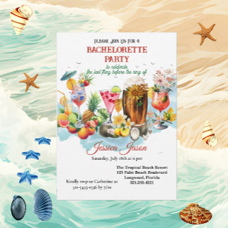 Beach Cocktails Tropical Fruits Bachelorette Party Inbjudningar
