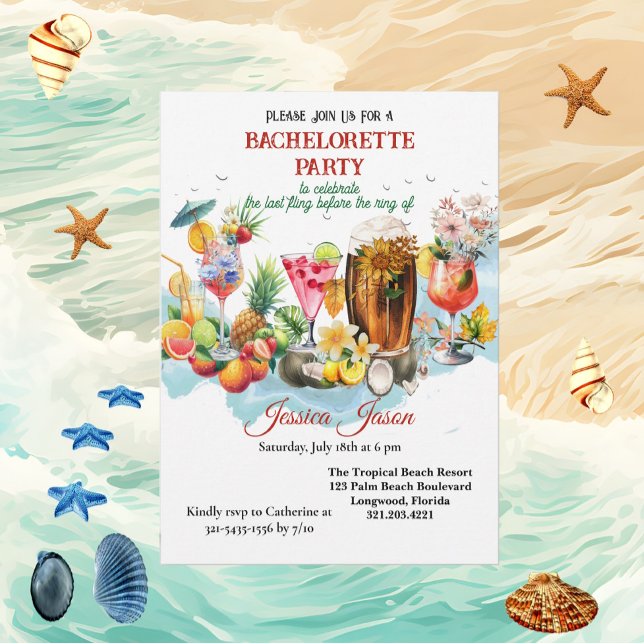 Beach Cocktails Tropical Fruits Bachelorette Party Inbjudningar (Beach Cocktails Tropical Fruits Bachelorette Party Invitation)