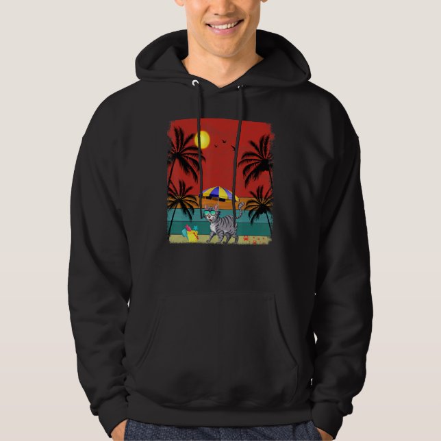 Beach Coconut Träd Retro Graphic Bobcat (sommartid Hoodie (Framsida)