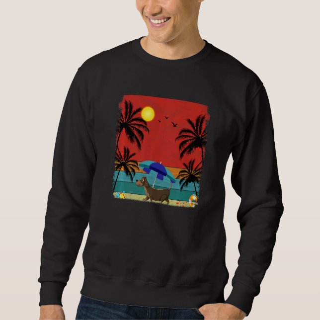 Beach Coconut Träd Retro Graphic Dachshund Hund Su Lång Ärmad Tröja (Framsida)