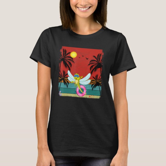 Beach Coconut Träd Retro Graphic Dragonfly Sommare T Shirt (Framsida)
