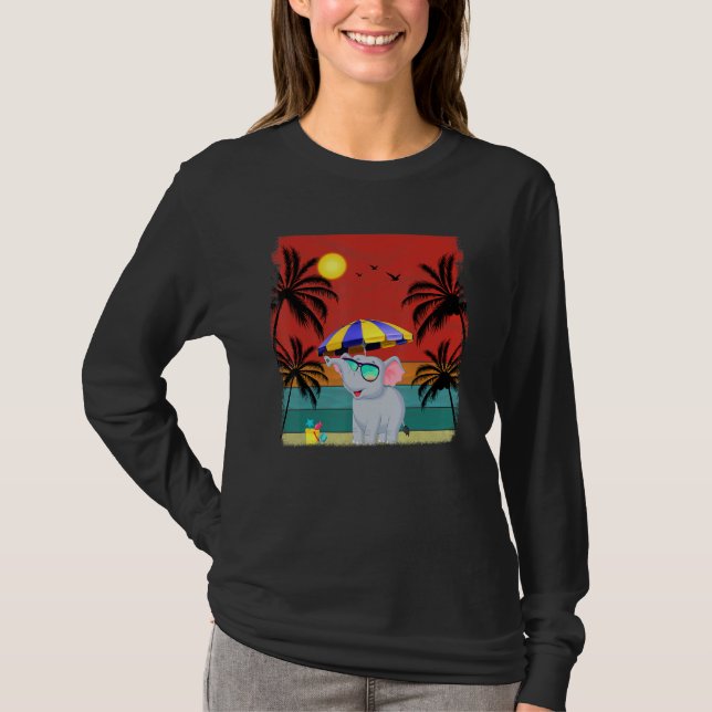 Beach Coconut Träd Retro Graphic Elephant Summer T Shirt (Framsida)