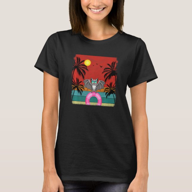 Beach Coconut Träd Retro Graphic Fladdermus sommar T Shirt (Framsida)