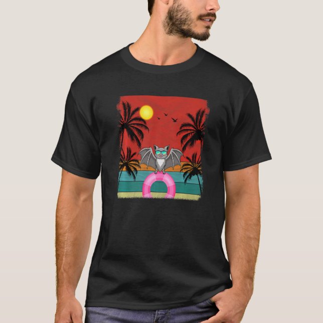 Beach Coconut Träd Retro Graphic Fladdermus sommar T Shirt (Framsida)