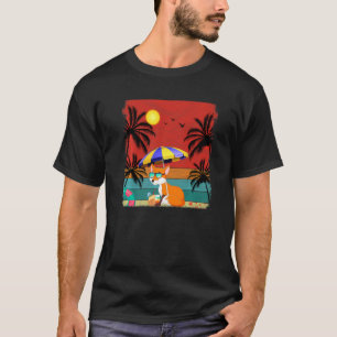 Beach Coconut Träd Retro Graphic Fox, sommar T Shirt