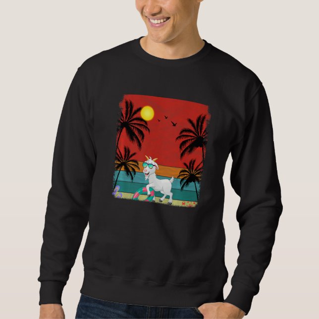 Beach Coconut Träd Retro Graphic Goat Summer Lång Ärmad Tröja (Framsida)