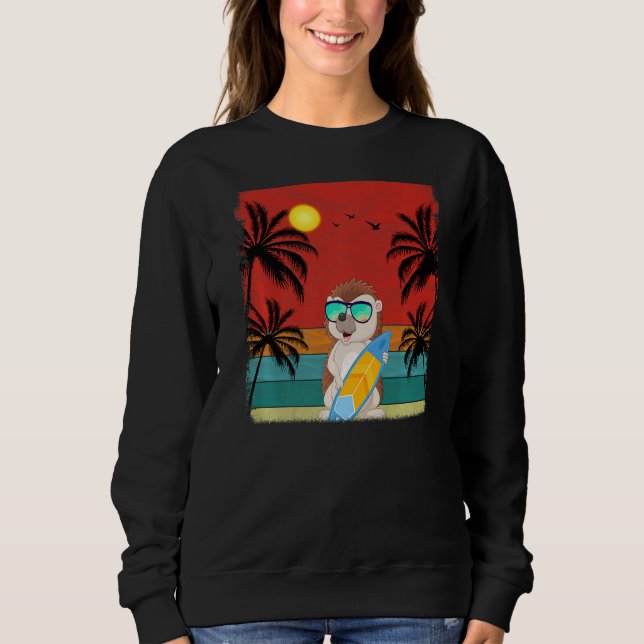 Beach Coconut Träd Retro Graphic Hedgehog Summer T Shirt (Framsida)