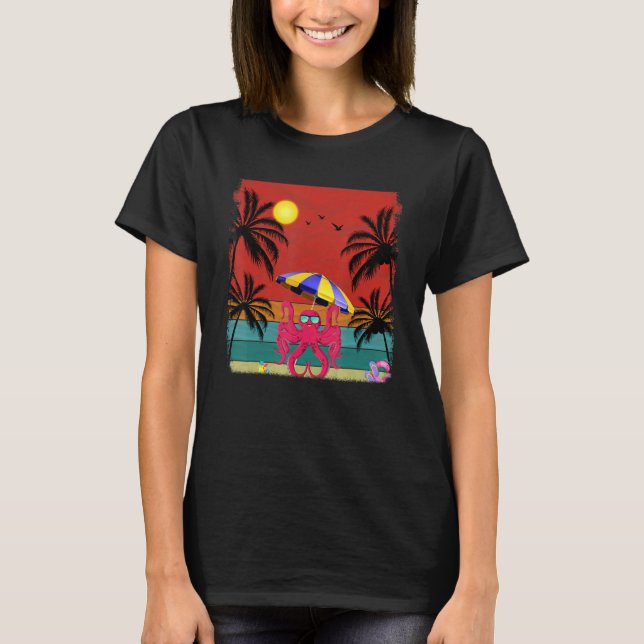 Beach Coconut Träd Retro Graphic Octopus Summer T Shirt (Framsida)