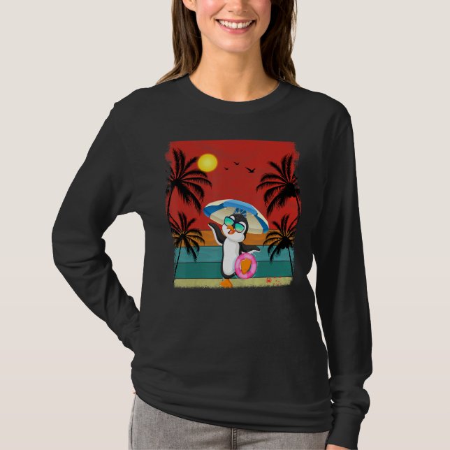 Beach Coconut Träd Retro Graphic Penguin sommar T Shirt (Framsida)