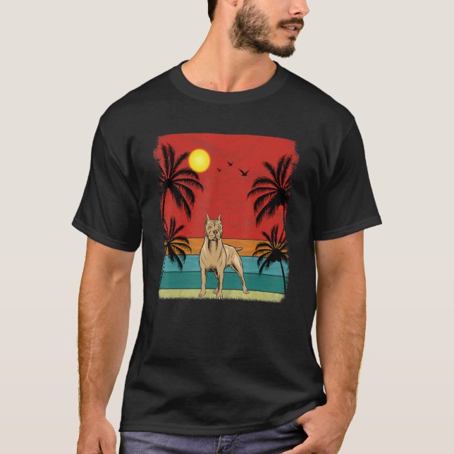 Beach Coconut Träd Retro Graphic Pitbull Hund Sum T Shirt (Framsida)