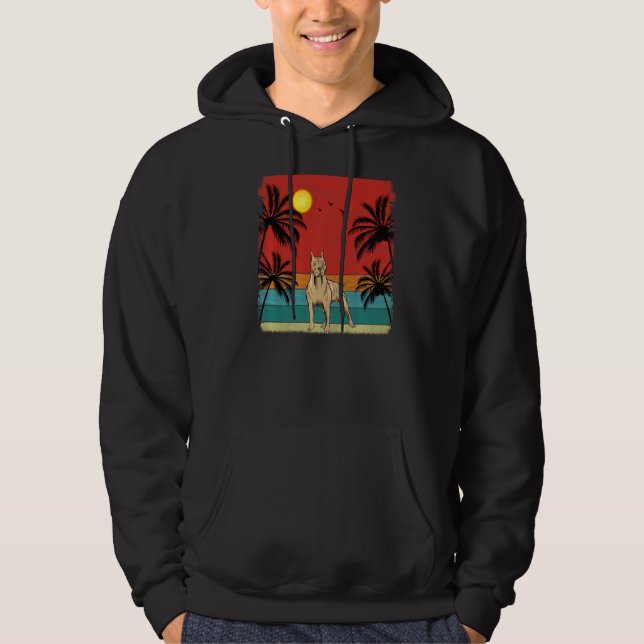 Beach Coconut Träd Retro Graphic Pitbull Hund Summ Hoodie (Framsida)