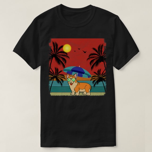 Beach Coconut Tree Retro Graphic Welsh Corgi Lover T Shirt (Design framsida)