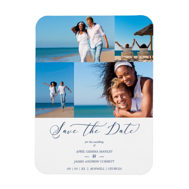 Beach Collage 4 Photos Modern Couple Wedding Magnet (Vertikal)