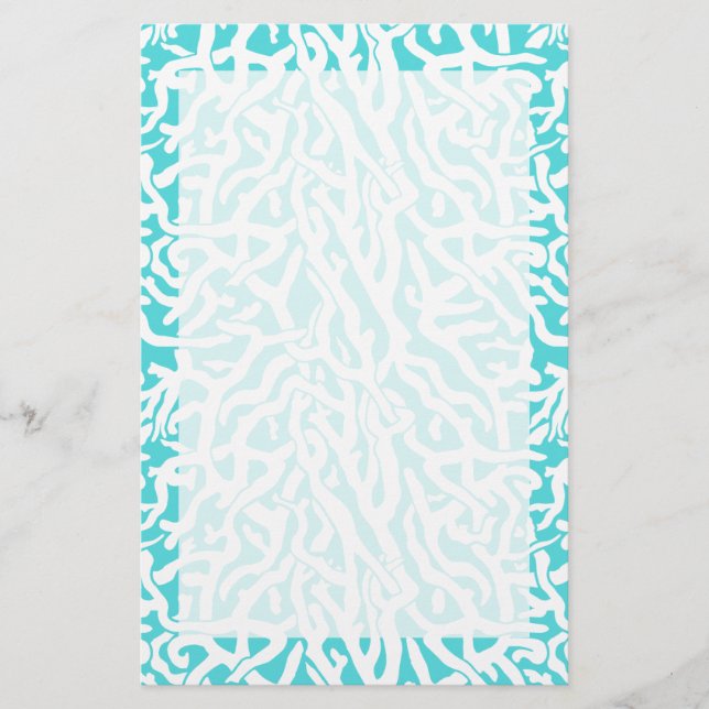 Beach Coral Reef Nautical White Blue Mönster Brevpapper (Framsida)
