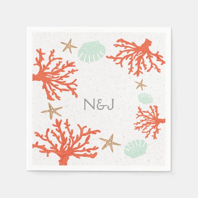 Beach Coral Reef Sea Snäcka & Starfish Napkins Pappersservett (Framsidan)