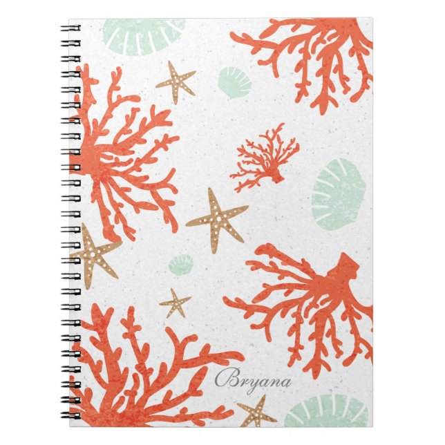 Beach Coral Reef Sea Snäcka & Starfish Notebook Anteckningsbok Med Spiral (Framsidan)