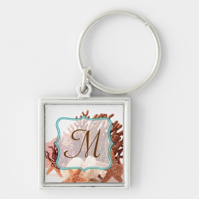 Beach Coral Star Fish Sand Ocean Sand Nyckelring (Framsidan)