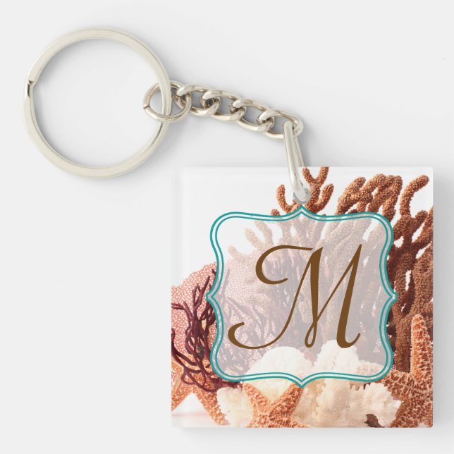 Beach Coral Star Fish Sand Ocean Sand Nyckelring (Framsidan)