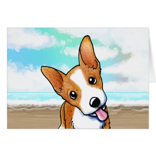 Beach Corgi Puppy OBS Kort (Framsidan Horizontal)