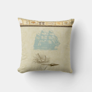 Beach Cottage Nautical Karta Vintage Rosette Frakt Kudde