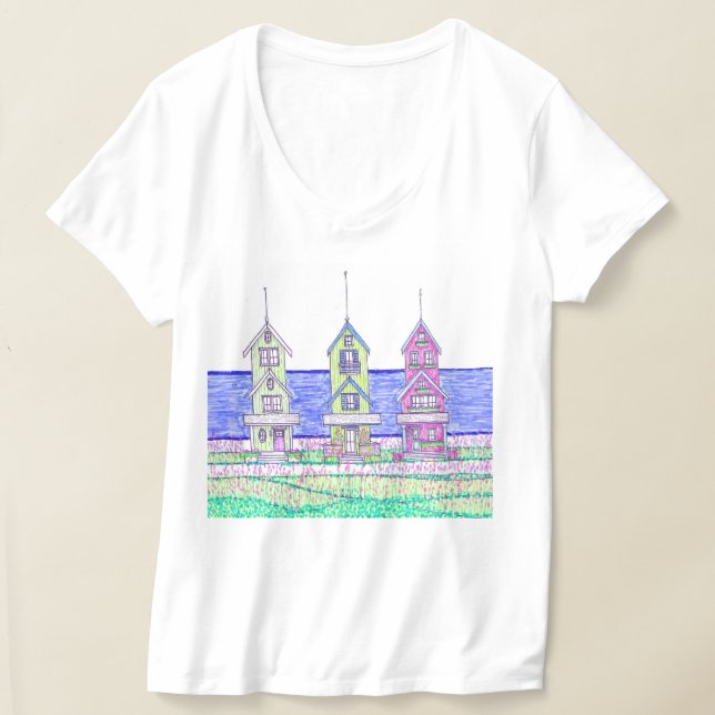 Beach Cottage Trio VnackTshirt T Shirt (Laydown)