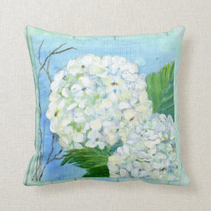 Beach Cottage White Hydrangea Blommigt Painterly Kudde
