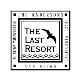 Beach Cottage Your Name and Adress Square Självfärgande Stämpel