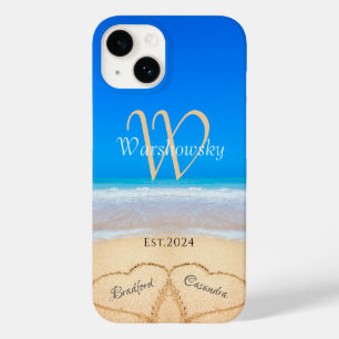 Beach Couple Hearts in Sand Family Monogram Fodral