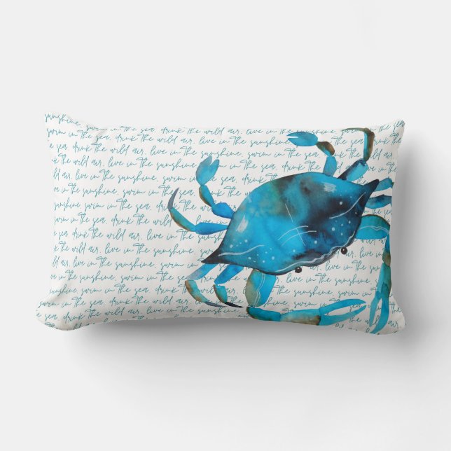 Beach Crab Teal och Navy Reversible Lumbar Pillow Lumbarkudde (Framsida)