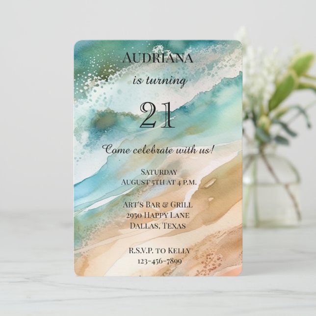 Beach Cream Aqua Ocean Birthday Inbjudningar (Stående Fram)