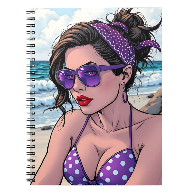 Beach Dam i Shades, Bikini och Bandana Anteckningsbok (Framsidan)