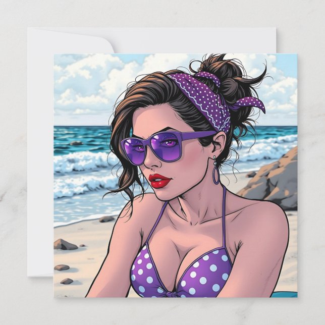 Beach Dam i Shades, Bikini och Bandana Kort (Framsida)