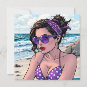 Beach Dam i Shades, Bikini och Bandana Kort