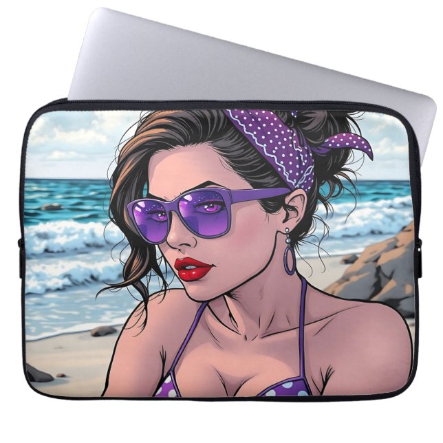 Beach Dam i Shades, Bikini och Bandana Laptop Fodral (Framsidan)