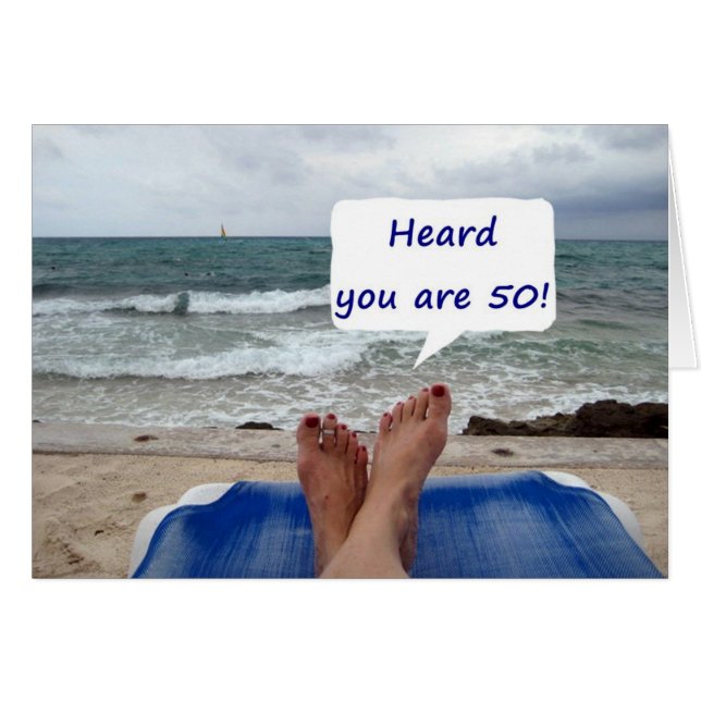 BEACH DAM SÄGER ATT DU ÄR 50! HÄLSNINGSKORT (Framsidan Horizontal)