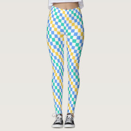 Beach day diagonal checkerboard pattern leggings