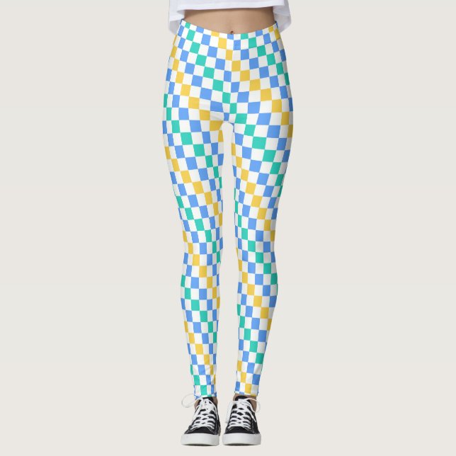 Beach day diagonal checkerboard pattern leggings (Framsida)