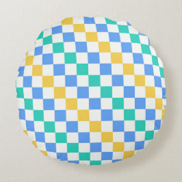 Beach day diagonal checkerboard pattern rund kudde