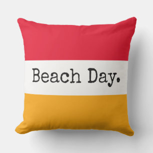 BEACH DAY Roligt Bright Red Gult White Rand Kudde