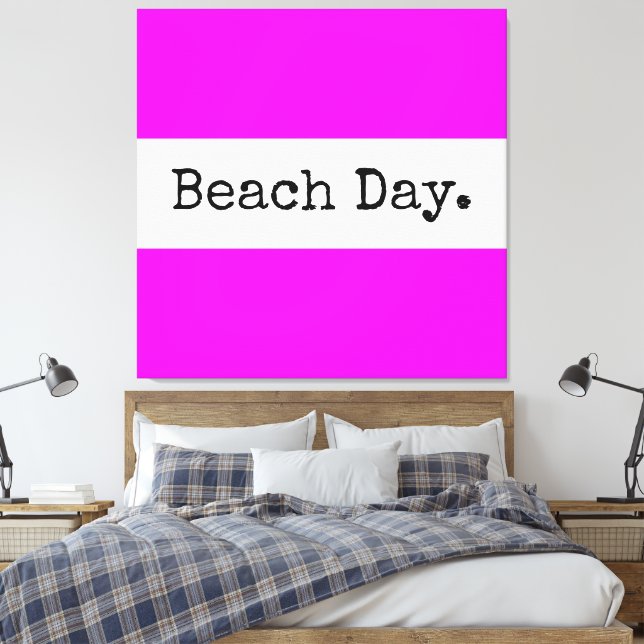 BEACH DAY Roligt Bright Tropical Rosa White Rand Canvastryck (Insitu (sovrum))