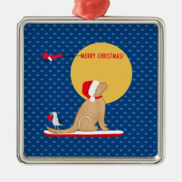 Beach Day Surfing Golden Santa Hund Ornament