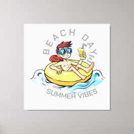 Beach Day Tecknade figurer på uppblåsbara Ring Canvastryck